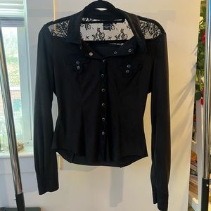 Black lace button up blouse top from guess jean